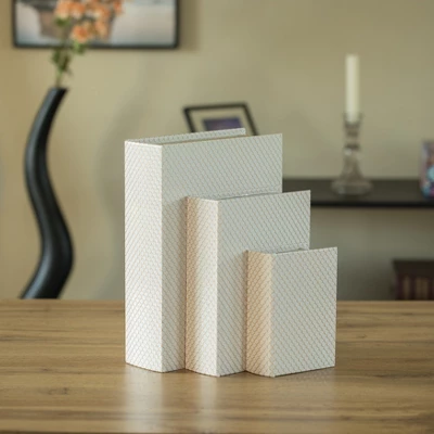 Vintiquewise Set Of 3 Velvet Vintage Storage Wooden Antique Classic Decorative Book Box Holder - Image 4