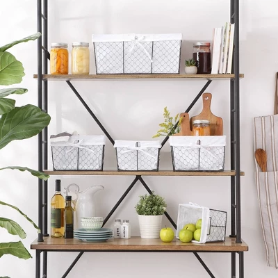 Design Imports Set Of 5 Vintage Gray Chicken Wire Bleached Liner Baskets White - Image 5