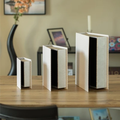 Vintiquewise Set Of 3 Velvet Vintage Storage Wooden Antique Classic Decorative Book Box Holder