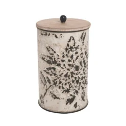 Set Of 3 Cream And Gray Floral Metal Decorative Storage Canisters - Foreside Home & Garden
