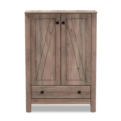 Derek Wood 1 Drawer Shoe Cabinet-Oak - Baxton Studio