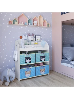 Year Color School Supply, Nursery, Daycare, Toddler, Kids Book Display And Toy Storage Organizer With 6 Fabric Storage Bins - Image 5