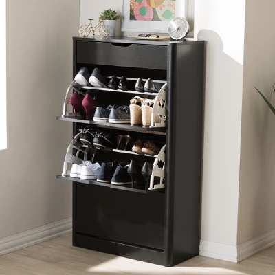 Cayla Modern And Contemporary Wood Shoe Cabinet - Black - Baxton Studio - Image 5
