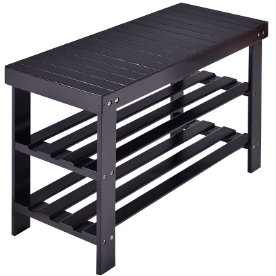 Tangkula 3 Tier Shoe Rack Storage Shelf Bamboo Furniture