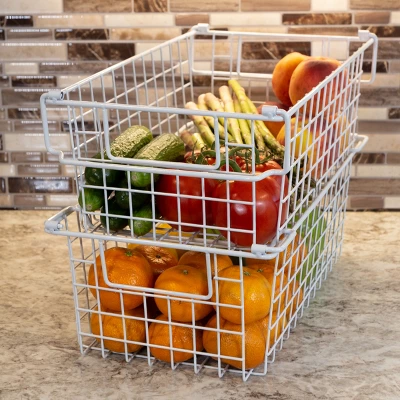Set Of 2 Storage Bins - Basket Set For Toy, Kitchen, Closet, And Bathroom Storage - Medium Shelf Organizers With Handles By Home-Complete (White) - Image 3