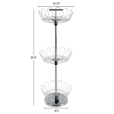 Hastings Home Revolving Shoe Tree Organizer Rack With Three Tiers - 10.75" X 10.75" X 30.5", Chrome