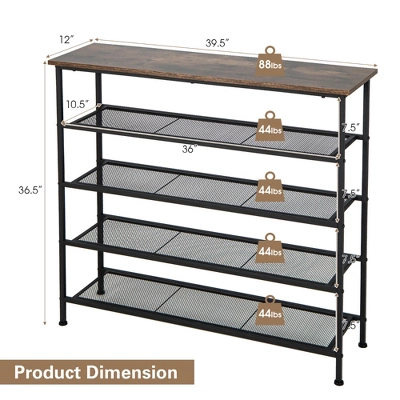 Shoe Rack 5-Tier Shoe Storage Organizer W/4 Metal Mesh Shelves For 16-20 Pairs - Image 3