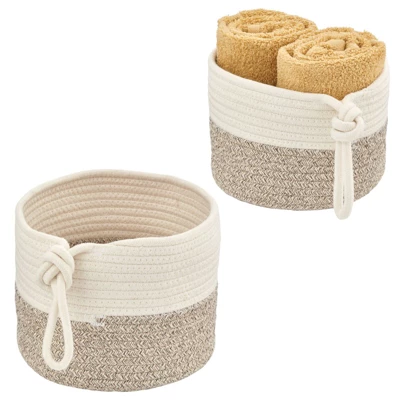 MDesign Woven Cotton Rope Bathroom Basket With Tie Handle, Set Of 2 - Image 7