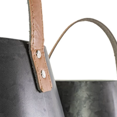 Set Of 2 Handled Baskets Metal & Faux Leather - Foreside Home & Garden - Image 2