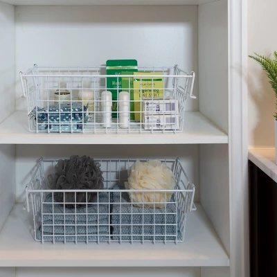 Set Of 2 Storage Bins - Basket Set For Toy, Kitchen, Closet, And Bathroom Storage - Medium Shelf Organizers With Handles By Home-Complete (White) - Image 5