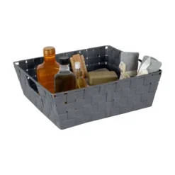 Simplify Large 13" Woven Strap Storage Bin Gray
